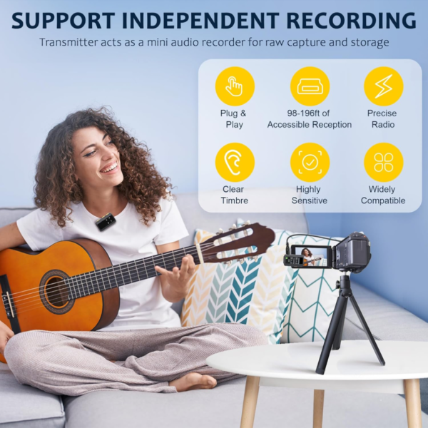 KOIN Wireless Microphone Mic with Noise Reduction, 10-12 Hrs Working Time,  50m Range, Internal Recording, for Smartphone, DSLR Camera - Image 3